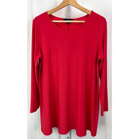 SUN KIM  Size M Basic Long Sleeve Tunic Top Stretch Red USA - Picture 1 of 9